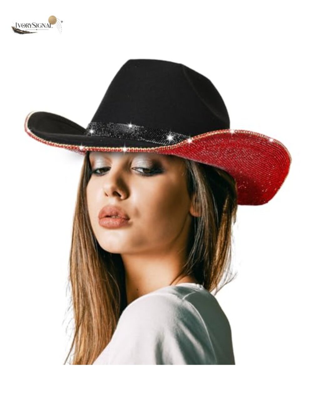 Rhinestone Cowboy Hat with Diamond Fringe for Cosplay Wedding, Polyester Felt,